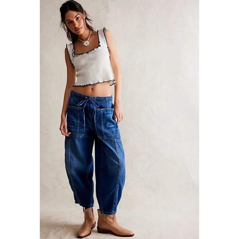 We The Free Free People Denim Silverton Puddle Barrel Jeans Blue Large